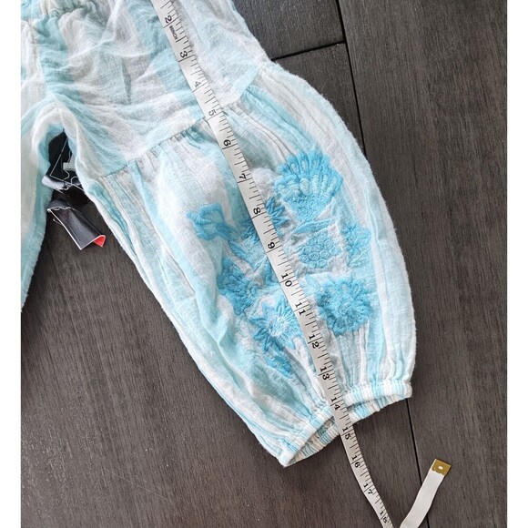 Crown & Ivy Off Shoulder Teal Stripe Mini Dress Balloon Sleeve Embroidered XS - Picture 6 of 10